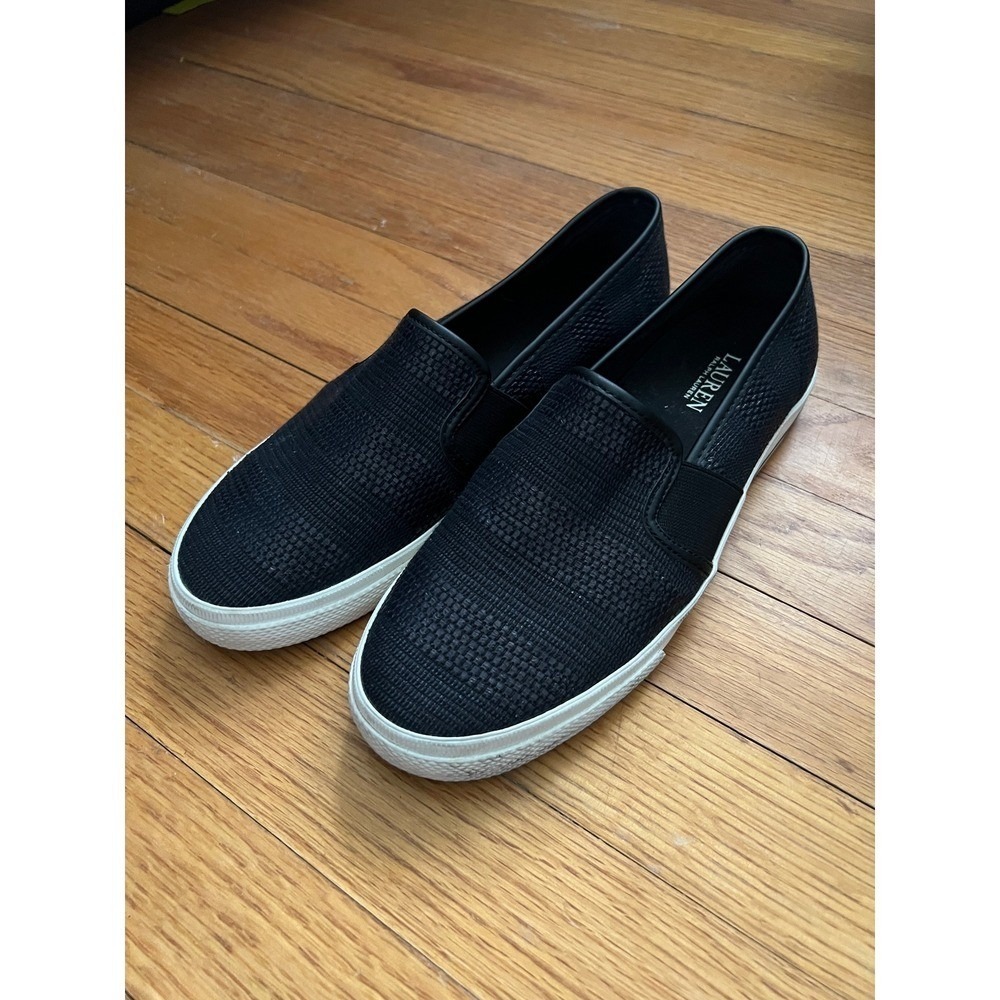 Lauren Ralph Lauren Faux Leather Slip On Sneakers Black Women Size 8.5